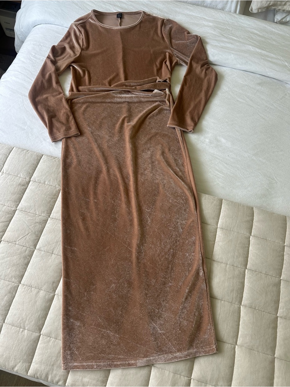 SHEIN Long Sleeve Velvet Maxi Dress in Brownish Pink